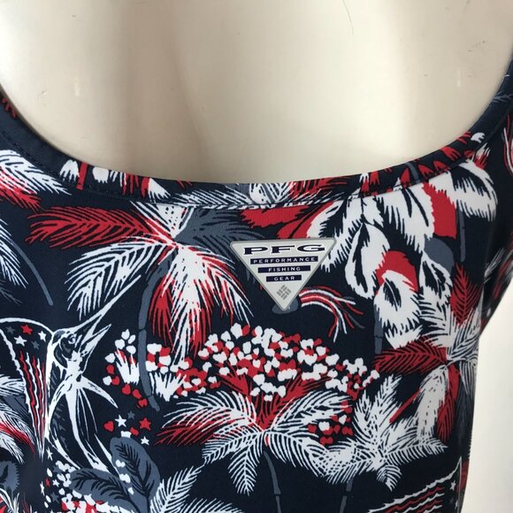 COLUMBIA PFG - WOMEN'S MEDIUM - RED & BLUE SLEEVELESS FLORAL SUMMER DRESS - Picture 7 of 9